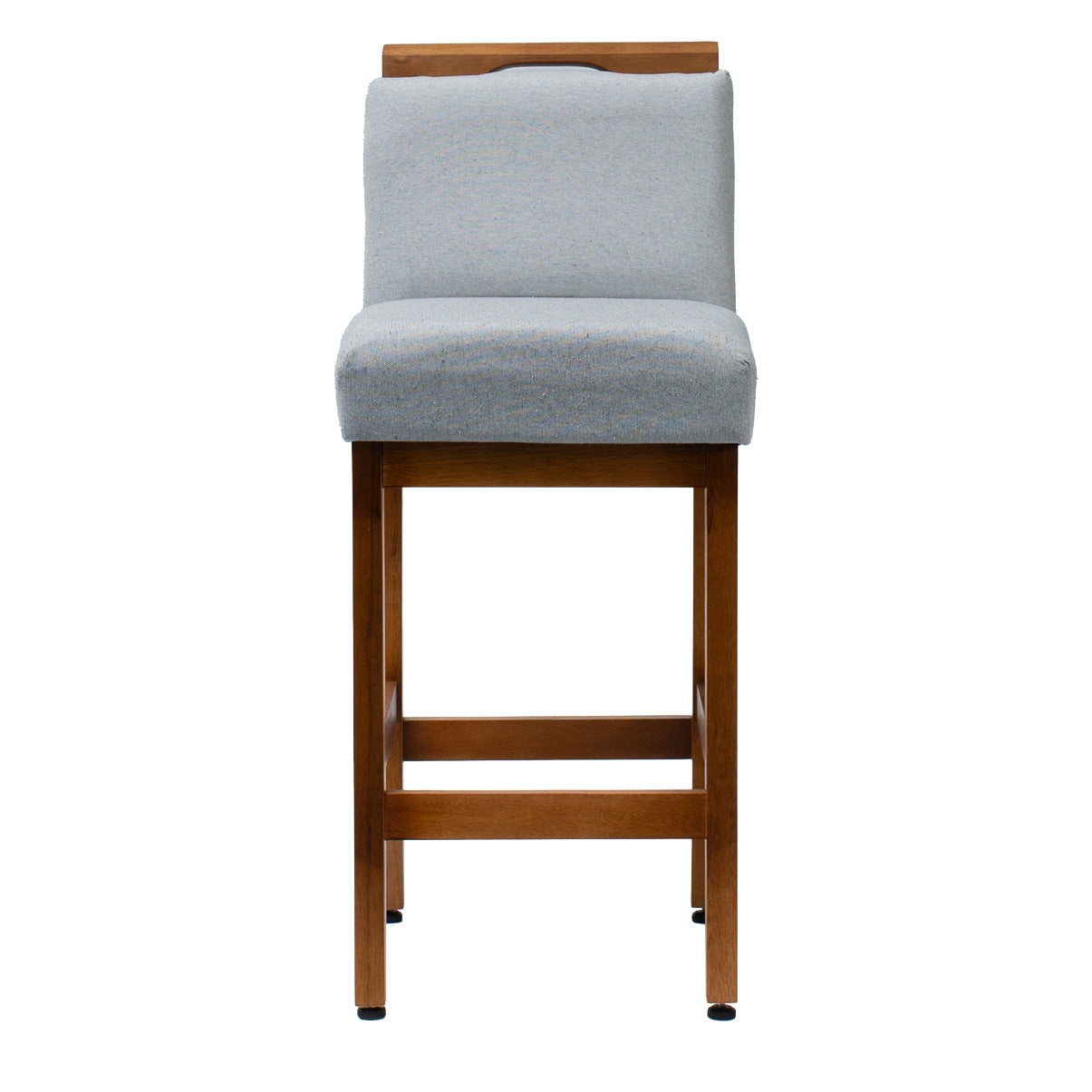 Kit 2 Banquetas Safira com Assento Estofado em Tecido Linho e Estrutura de Madeira Maciça – Com Encosto e Apoio para os Pés, Altura 91,5 cm para Bancadas Baixas