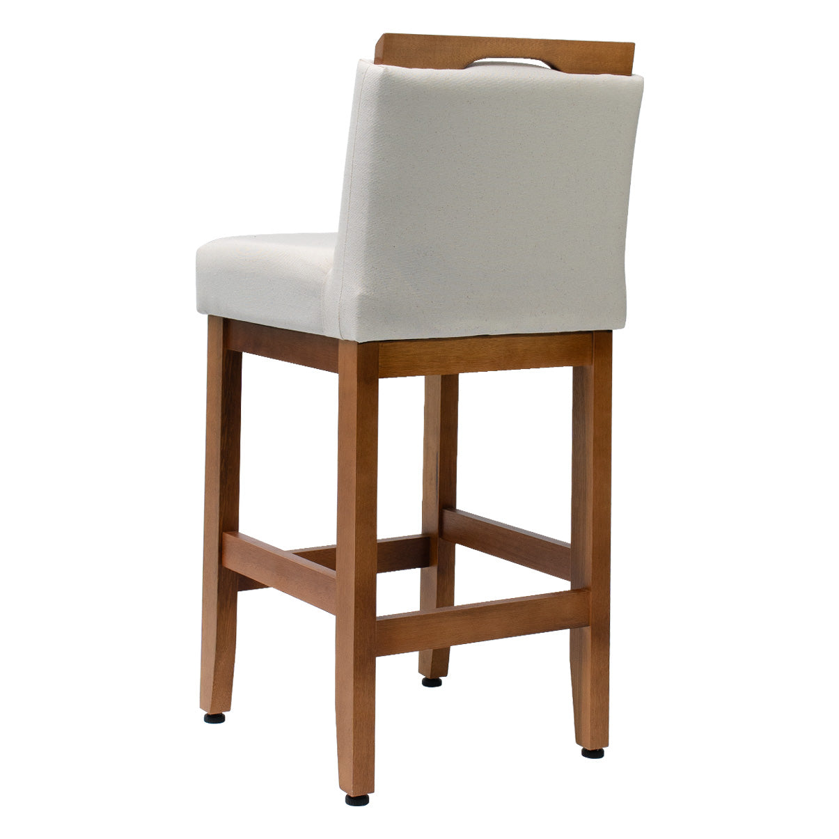 Kit 2 Banquetas Safira com Assento Estofado em Tecido Linho e Estrutura de Madeira Maciça – Com Encosto e Apoio para os Pés, Altura 91,5 cm para Bancadas Baixas