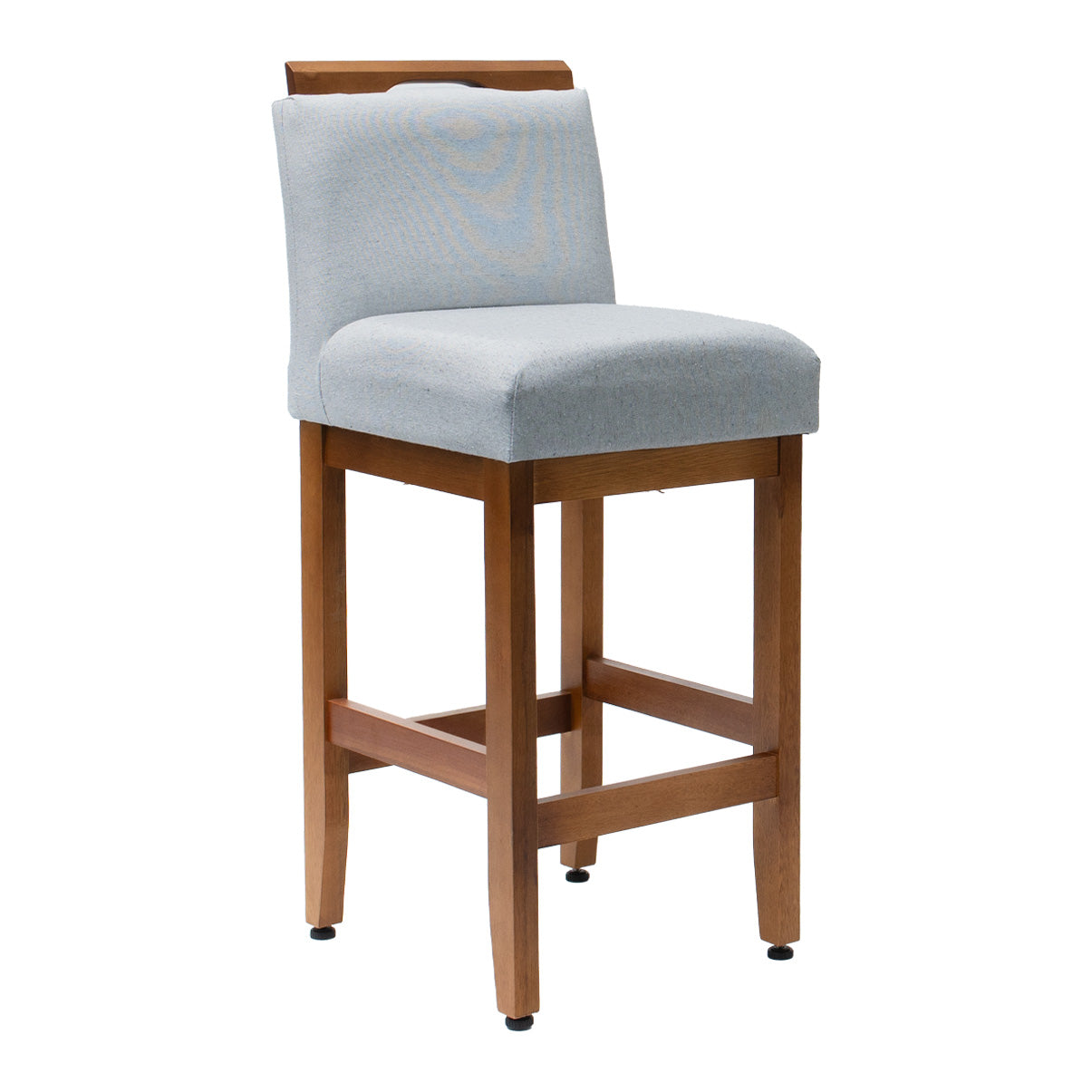 Kit 2 Banquetas Safira com Assento Estofado em Tecido Linho e Estrutura de Madeira Maciça – Com Encosto e Apoio para os Pés, Altura 91,5 cm para Bancadas Baixas