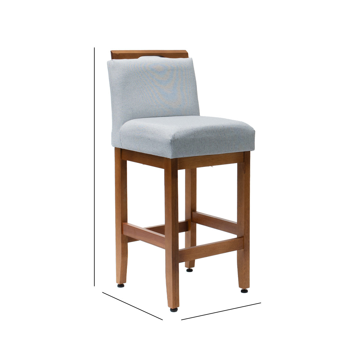 Kit 2 Banquetas Safira com Assento Estofado em Tecido Linho e Estrutura de Madeira Maciça – Com Encosto e Apoio para os Pés, Altura 91,5 cm para Bancadas Baixas