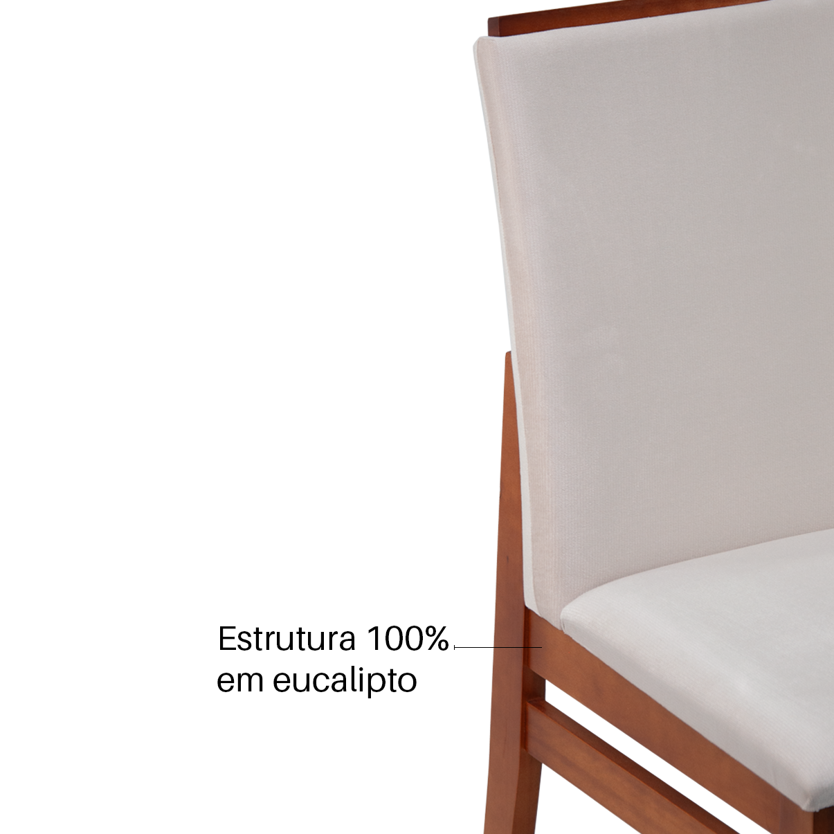 Kit com 4 Cadeiras Veneza com Assento em Tecido Linho, Estrutura em Madeira de Eucalipto e Espuma D20