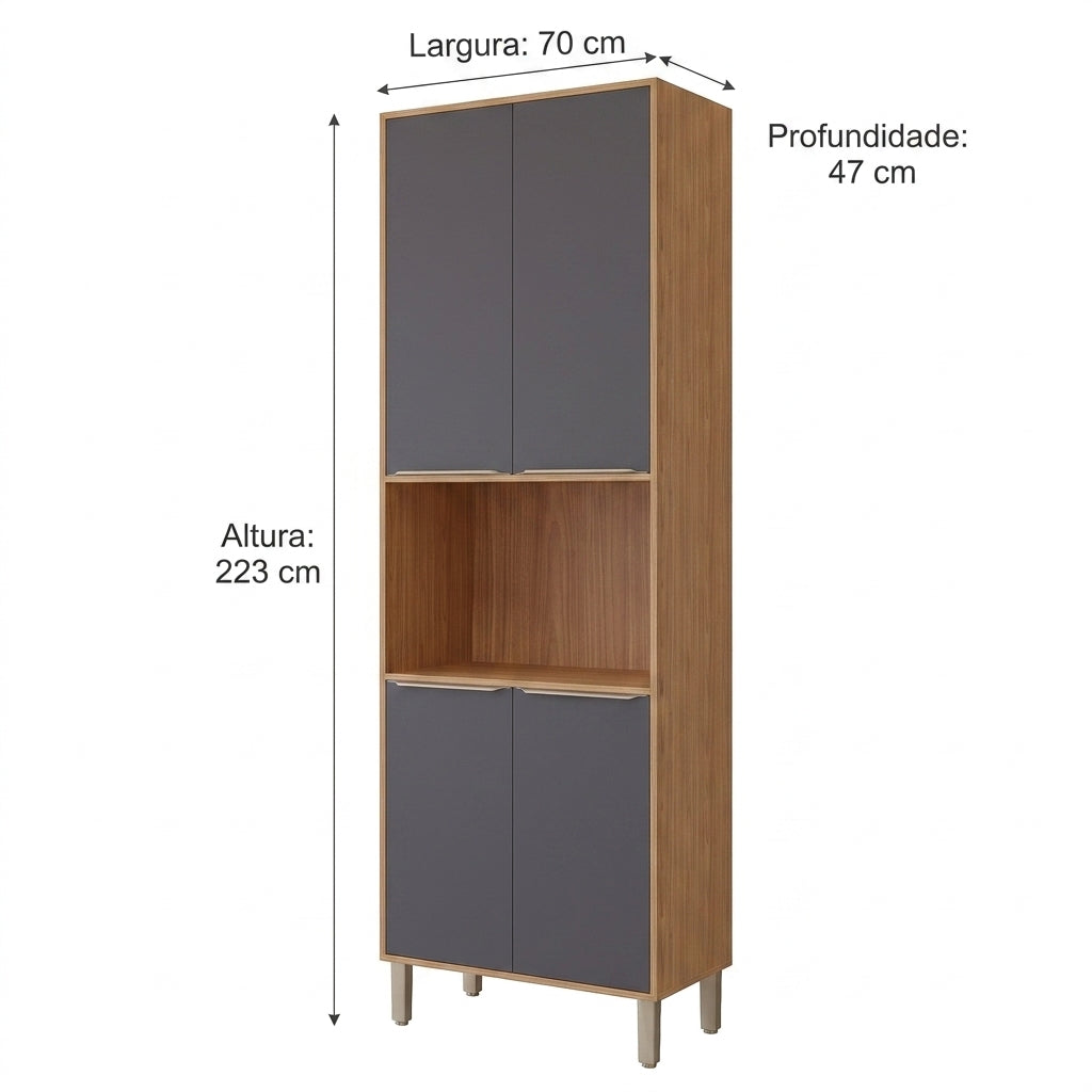 Vista do Paneleiro Torre Quente 70 cm 4 Portas 100% MDF com Nicho para Forno