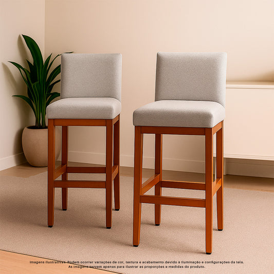 Banqueta Alta Jade Estofada com Estrutura de Madeira Maciça e Assento em Espuma D23 - Encosto Estofado e Altura Ideal para Bancadas Compactas