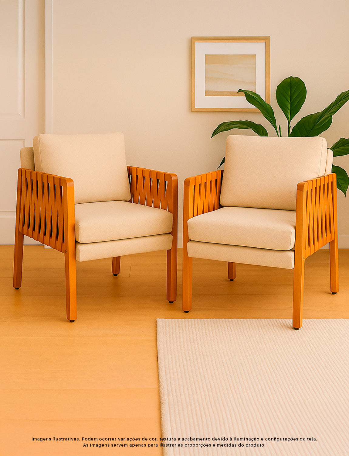 Kit 2 Poltronas Cordova em Madeira Maciça Eucalipto Estofada com Fibra de Silicone – Design Moderno e Conforto para Sala, Escritório ou Recepção