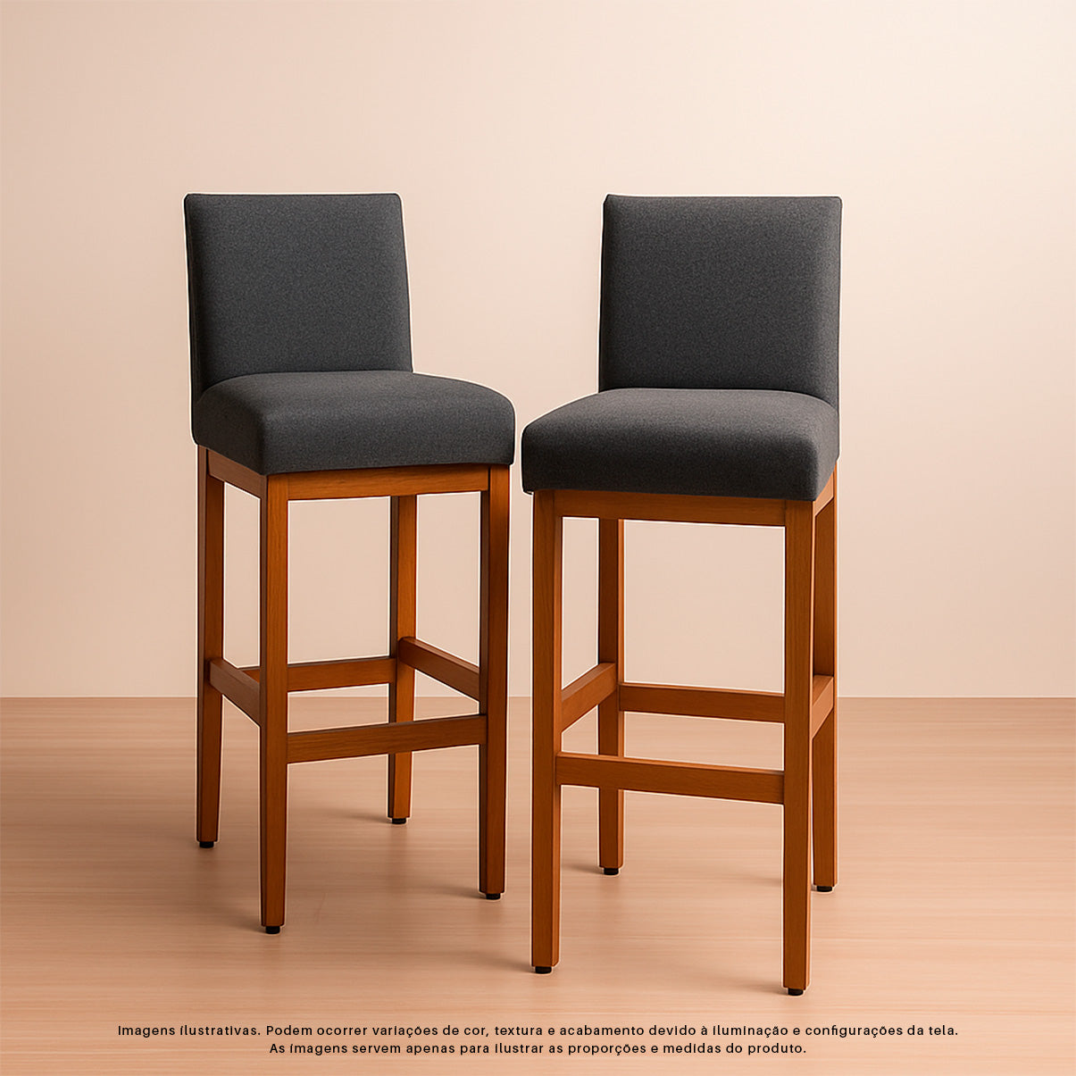 Banqueta Alta Jade Estofada com Estrutura de Madeira Maciça e Assento em Espuma D23 - Encosto Estofado e Altura Ideal para Bancadas Compactas