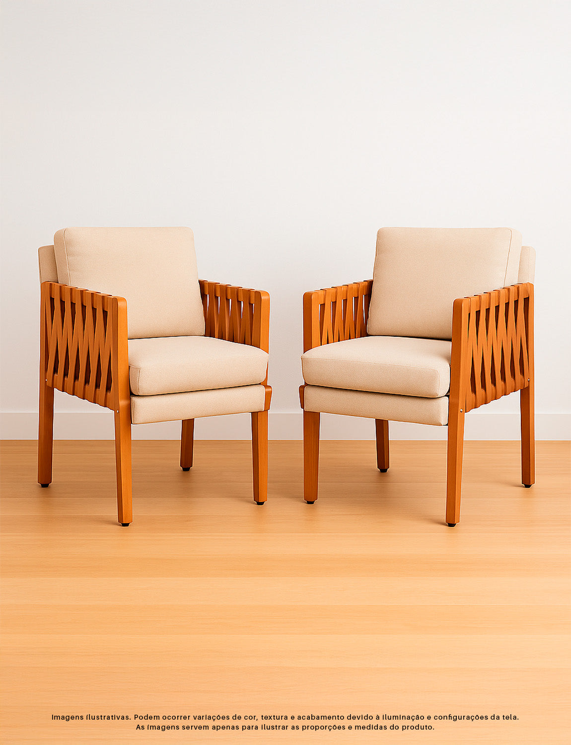 Kit 2 Poltronas Cordova em Madeira Maciça Eucalipto Estofada com Fibra de Silicone – Design Moderno e Conforto para Sala, Escritório ou Recepção