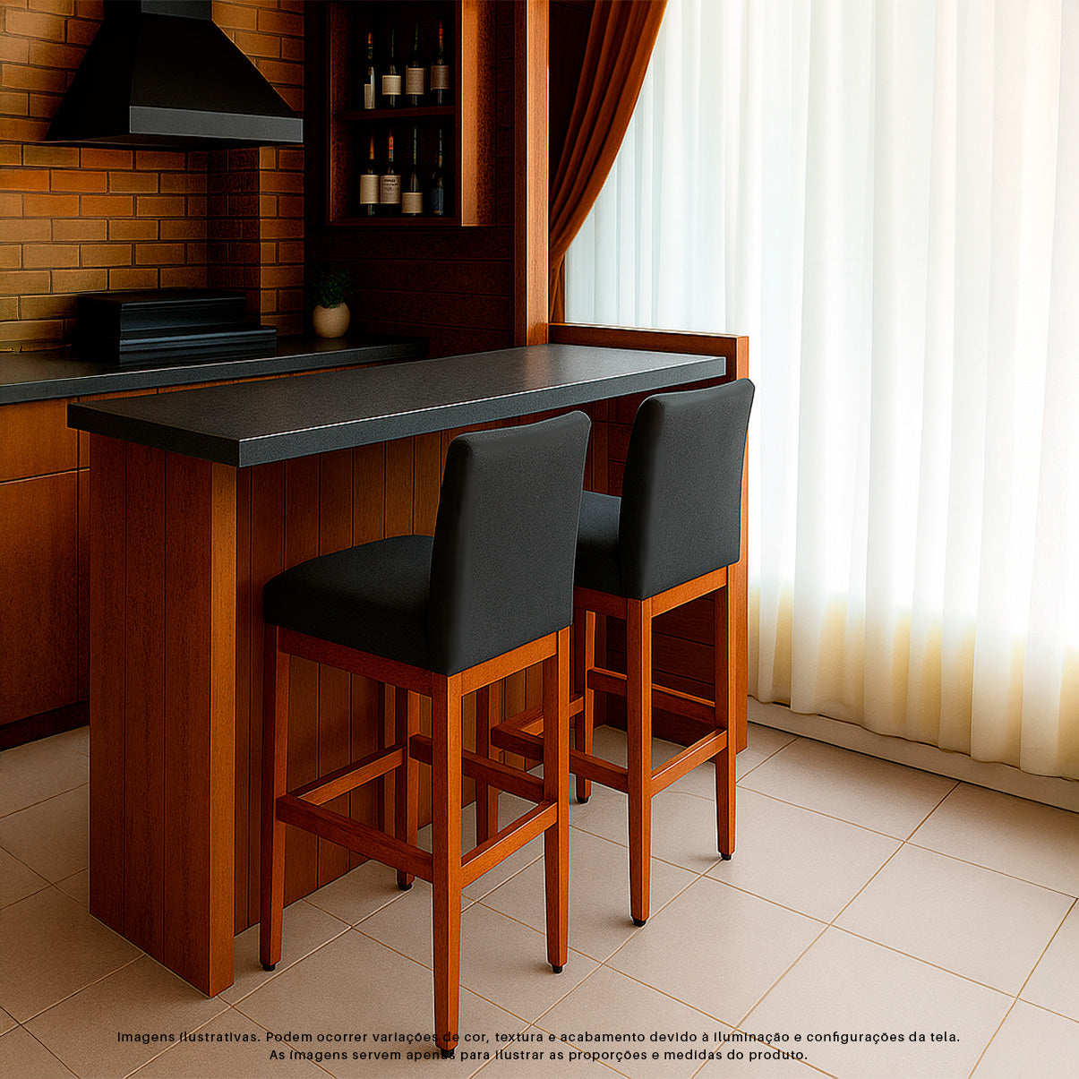 Banqueta Alta Jade Estofada com Estrutura de Madeira Maciça e Assento em Espuma D23 - Encosto Estofado e Altura Ideal para Bancadas Compactas
