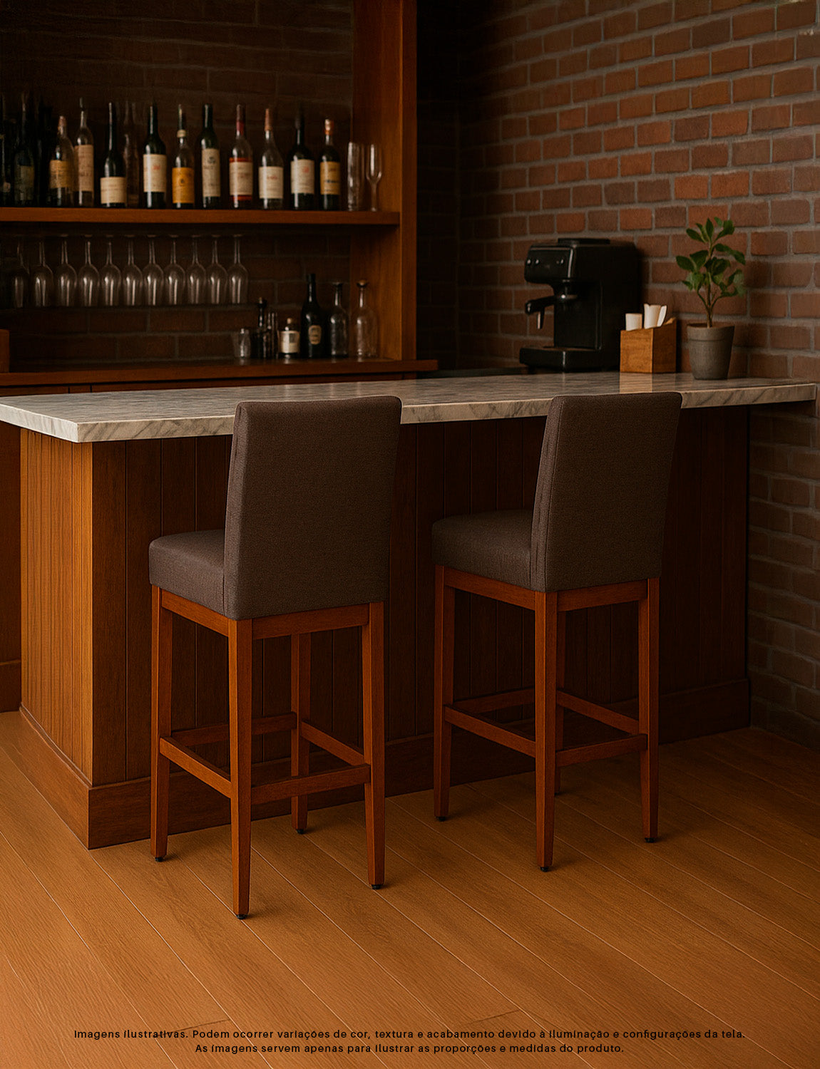 Banqueta Alta Jade Estofada com Estrutura de Madeira Maciça e Assento em Espuma D23 - Encosto Estofado e Altura Ideal para Bancadas Compactas