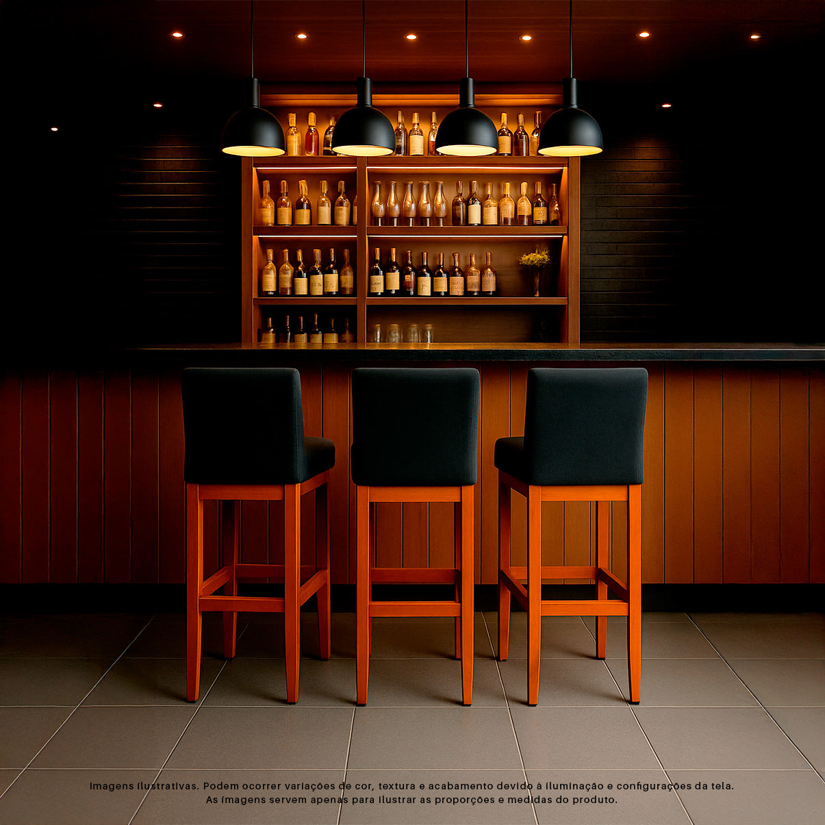 Banqueta Alta Jade Estofada com Estrutura de Madeira Maciça e Assento em Espuma D23 - Encosto Estofado e Altura Ideal para Bancadas Compactas