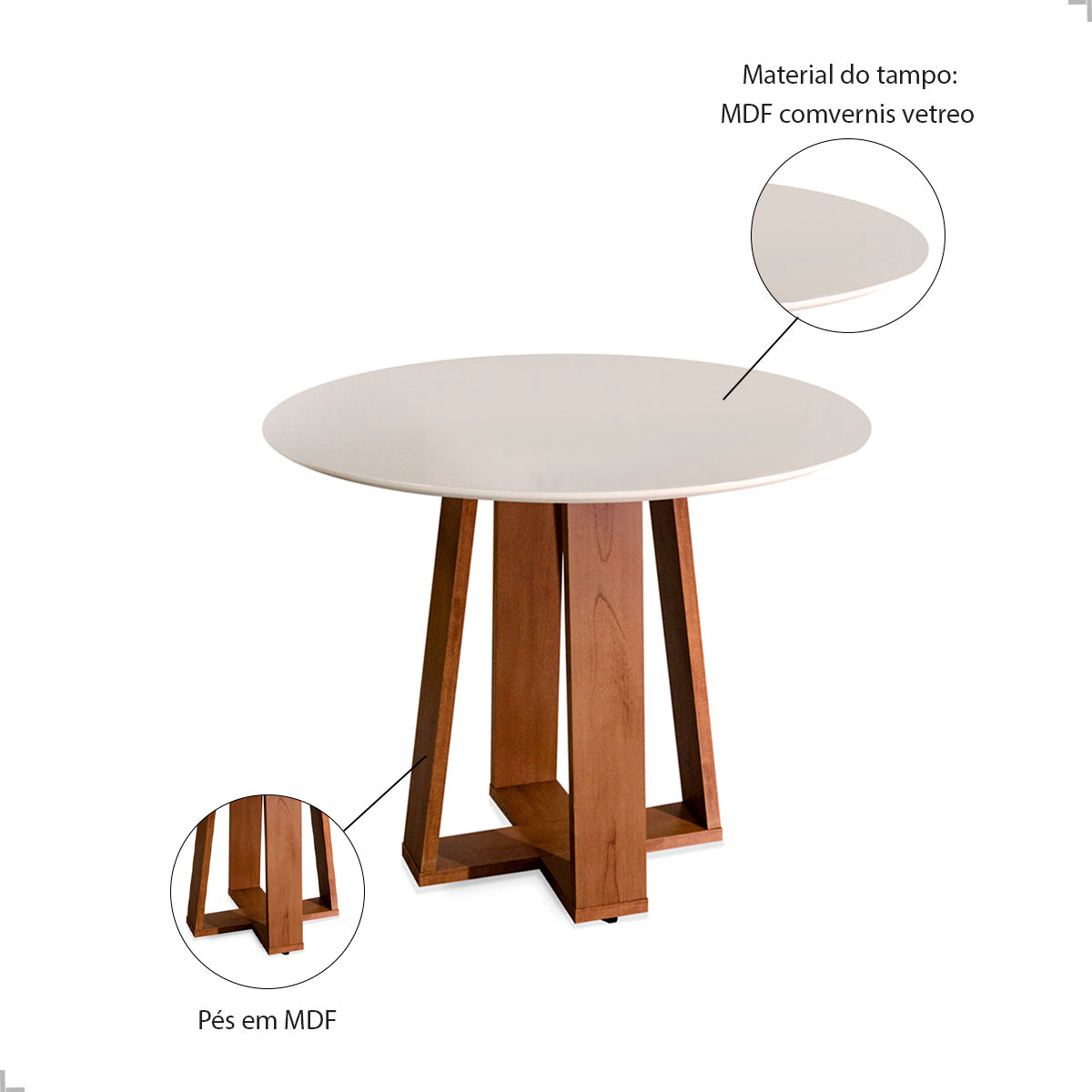 Mesa de Jantar 4 Lugares Redonda em MDF Athenas