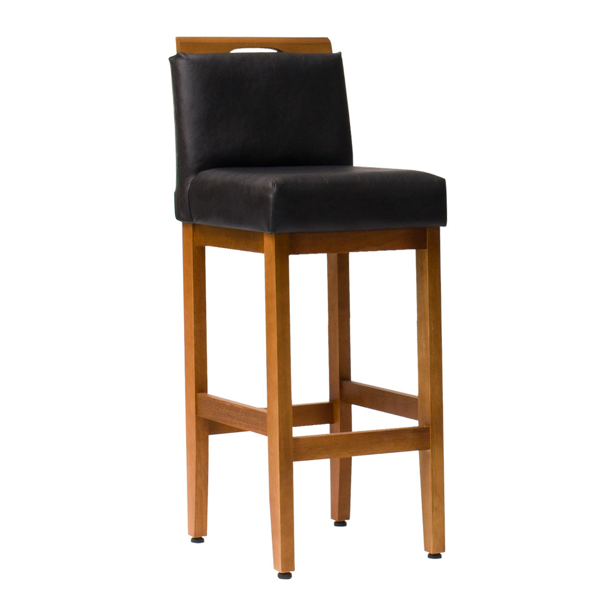 Banqueta Safira com Assento Estofado em Courino e Estrutura de Madeira Maciça – Design Elegante com Encosto e Apoio para os Pés, Altura 104 cm