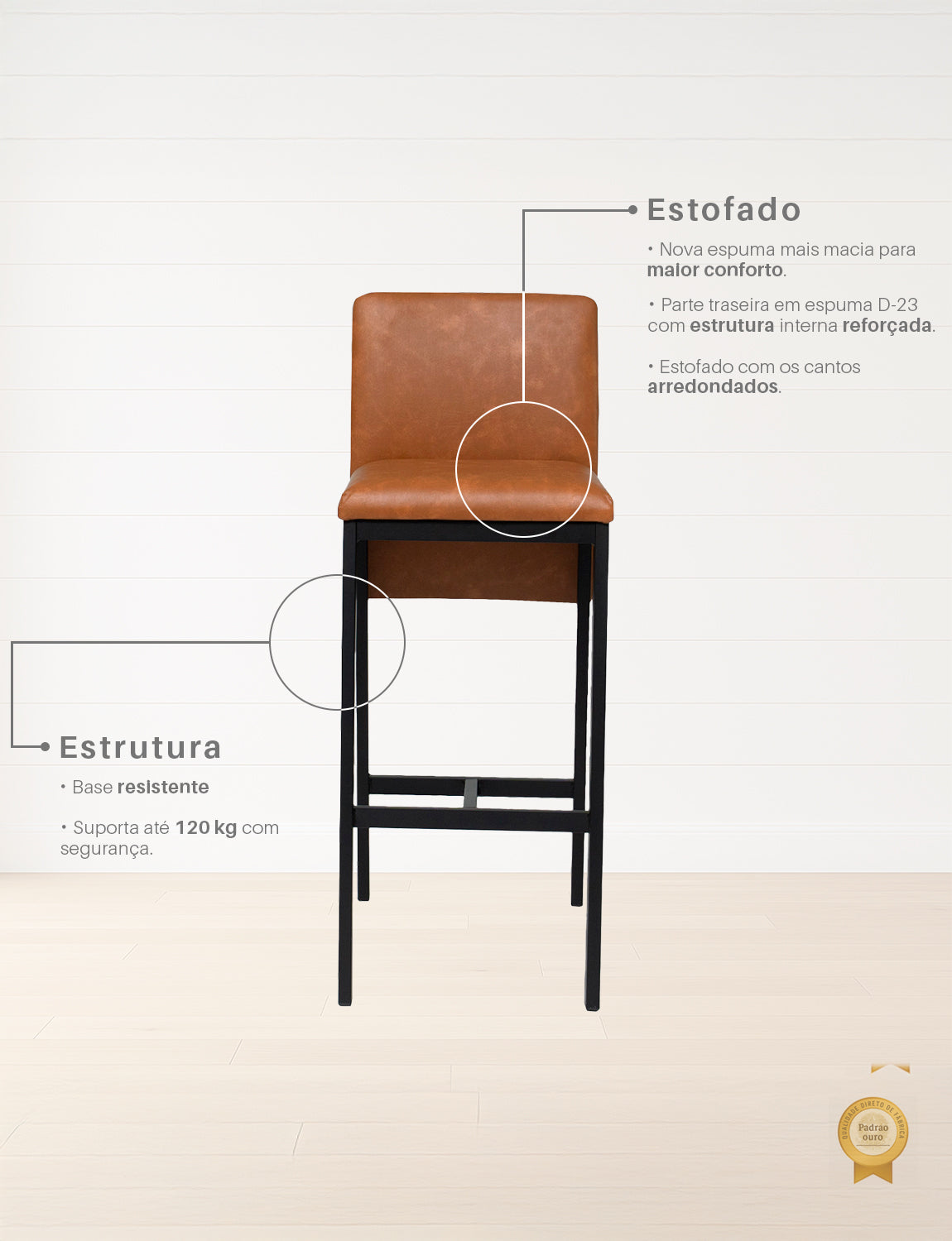 Kit 2 Banquetas Industrial Alta Napoles Estrutura em Aço