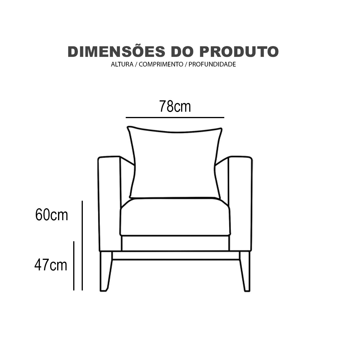 Poltrona Classic Estofada em Linho com Estrutura de Madeira Eucalipto, Almofada Removível e Pés com Requadro – Conforto e Durabilidade