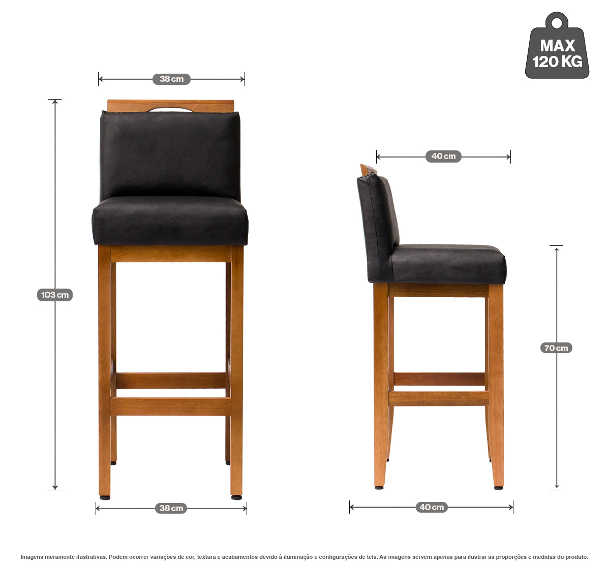 Banqueta Safira com Assento Estofado em Courino e Estrutura de Madeira Maciça – Design Elegante com Encosto e Apoio para os Pés, Altura 104 cm
