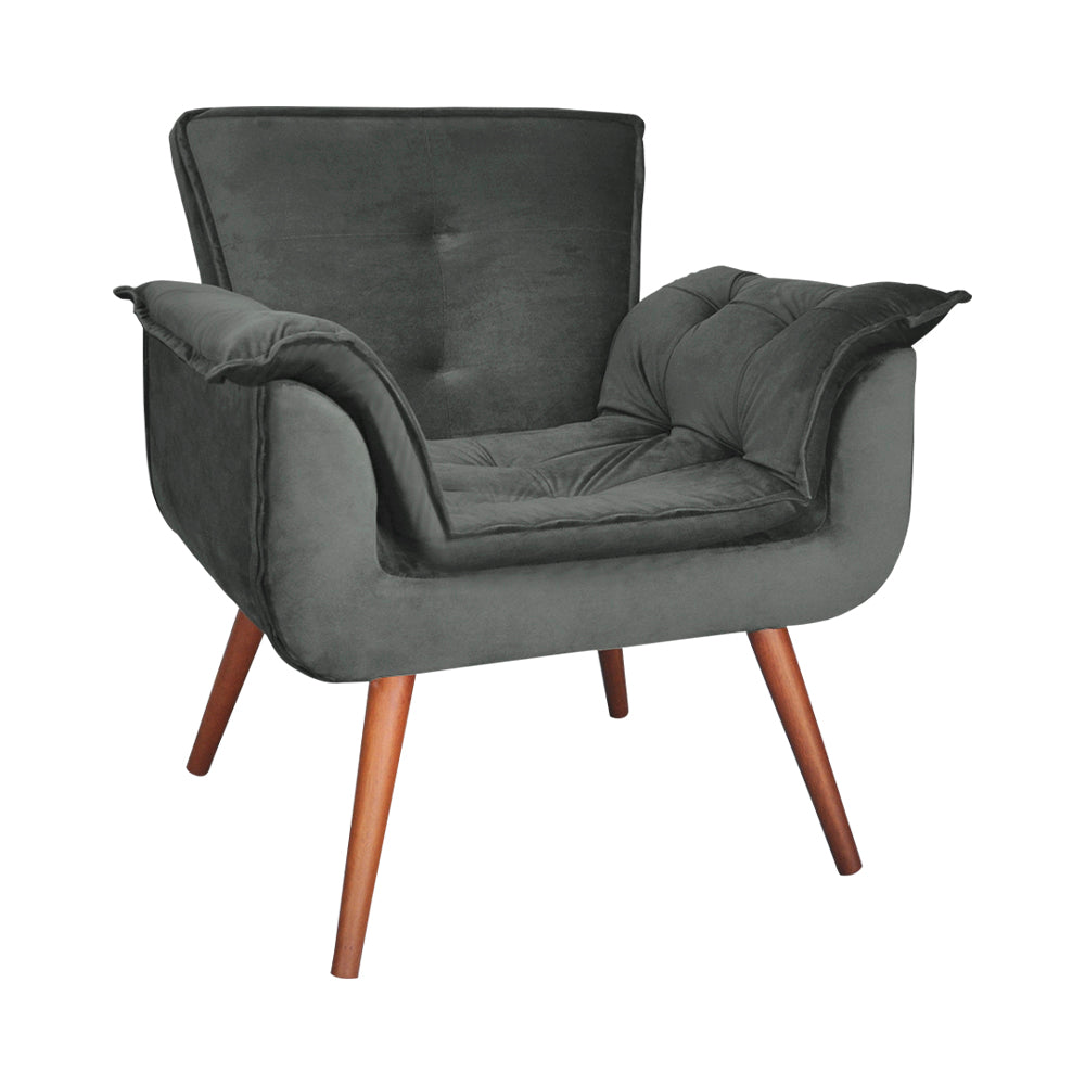 Poltrona Decorativa com Pillow Top no Assento e Braços, Estrutura em Madeira de Eucalipto e Pés Palito