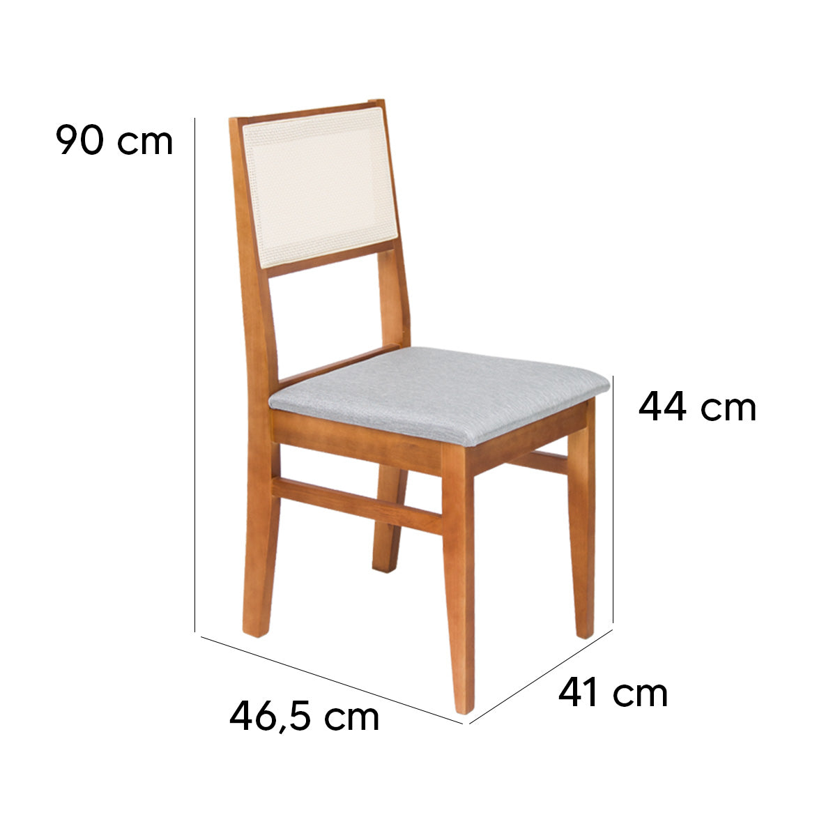 Kit 2 Cadeiras de jantar em madeira com estofado confortável, ideal para salas modernas. Acabamento em verniz UV e estrutura resistente de alta qualidade.