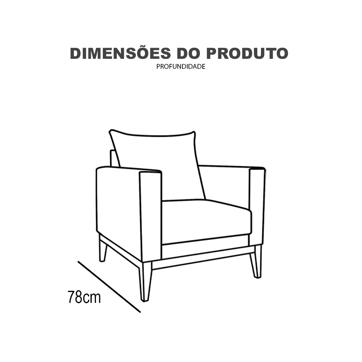 Poltrona Classic Estofada em Linho com Estrutura de Madeira Eucalipto, Almofada Removível e Pés com Requadro – Conforto e Durabilidade