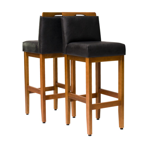 Banqueta Safira com Assento Estofado em Courino e Estrutura de Madeira Maciça – Design Elegante com Encosto e Apoio para os Pés, Altura 104 cm