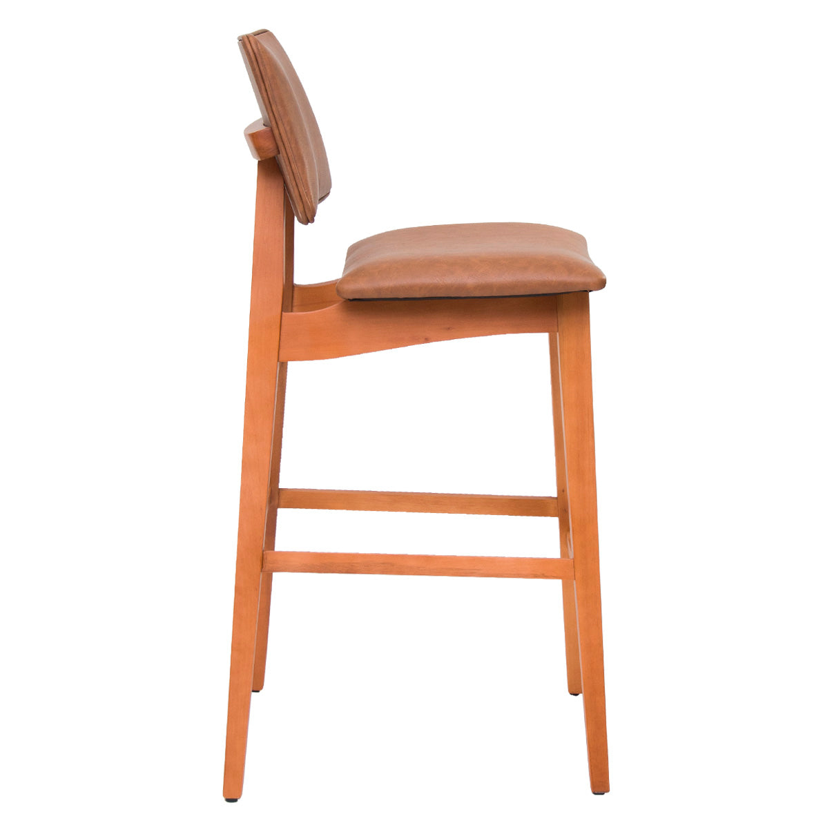 Banqueta Alta Madri com Estrutura em Madeira Maciça e Assento Estofado – Encosto Ergonômico e Altura Ideal para Bancadas Gourmet ou Cozinhas Americanas