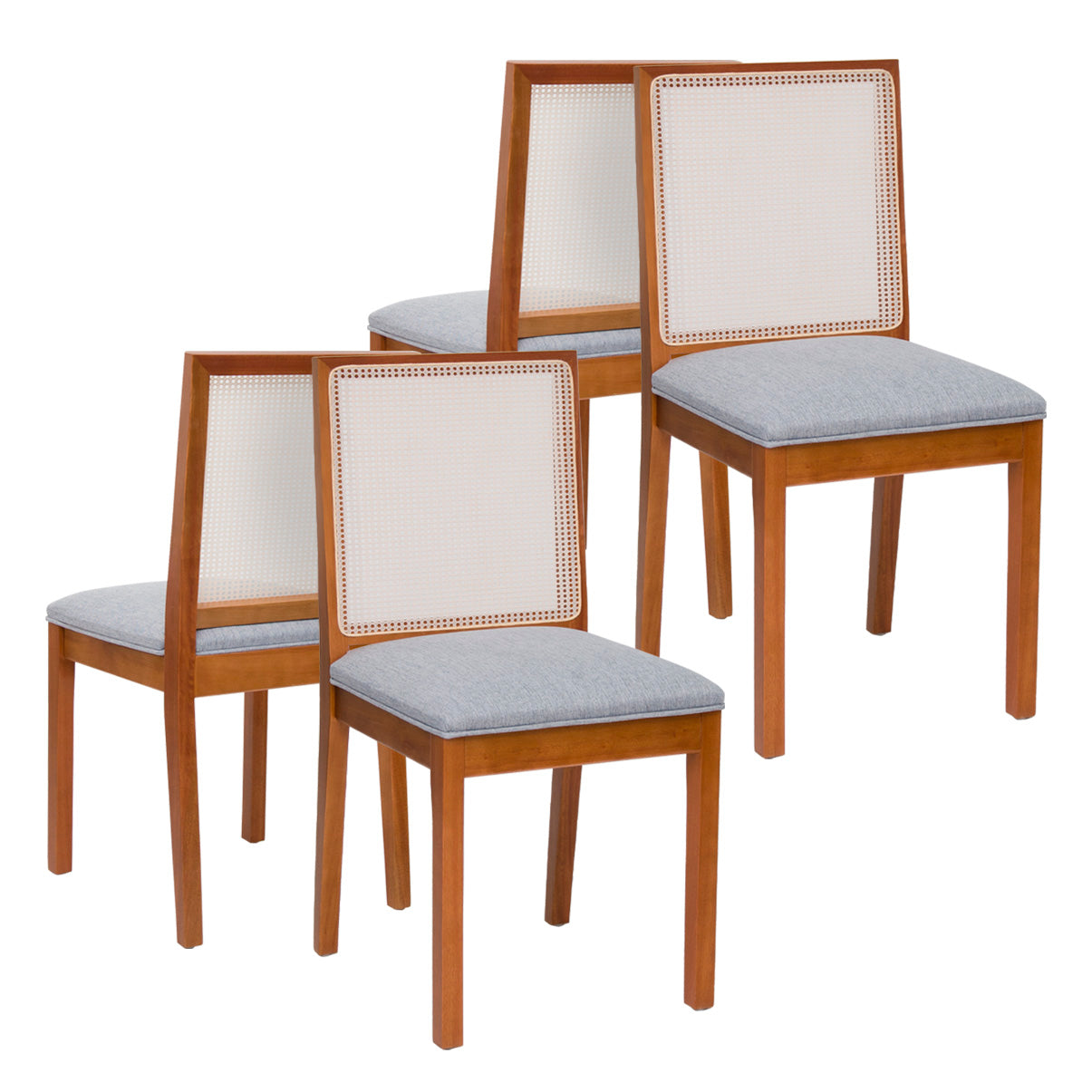 Kit com 4 Cadeiras Atena Madeira de Eucalipto e Estofado em Linho – Estrutura Reforçada e Design Sofisticado