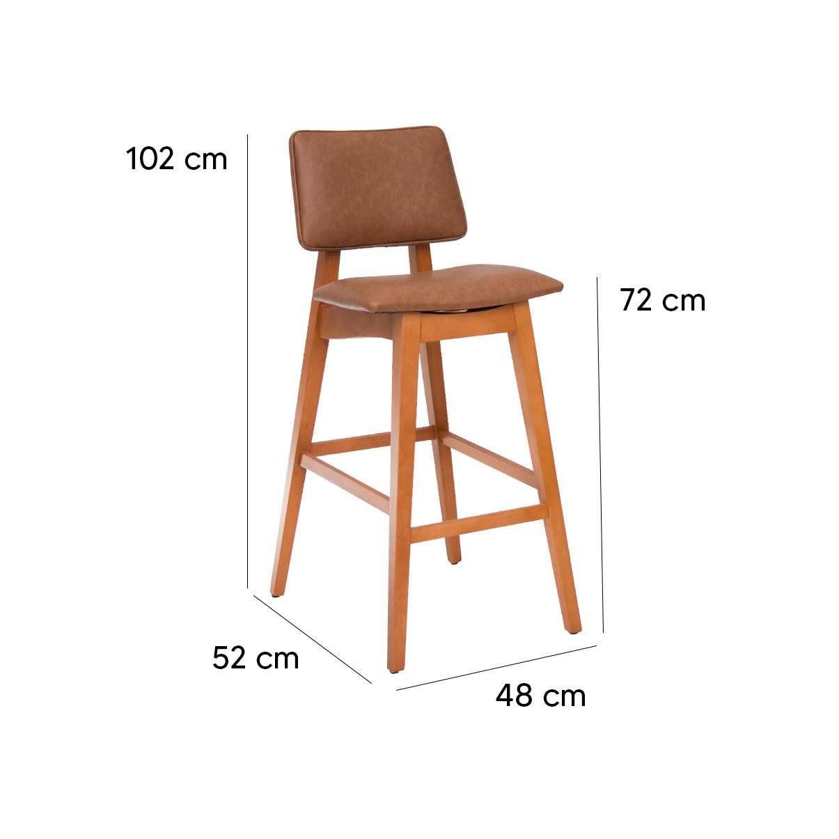 Banqueta Alta Madri com Estrutura em Madeira Maciça e Assento Estofado – Encosto Ergonômico e Altura Ideal para Bancadas Gourmet ou Cozinhas Americanas