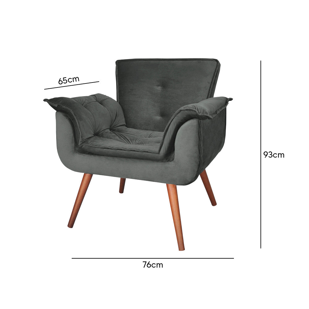 Poltrona Decorativa com Pillow Top no Assento e Braços, Estrutura em Madeira de Eucalipto e Pés Palito