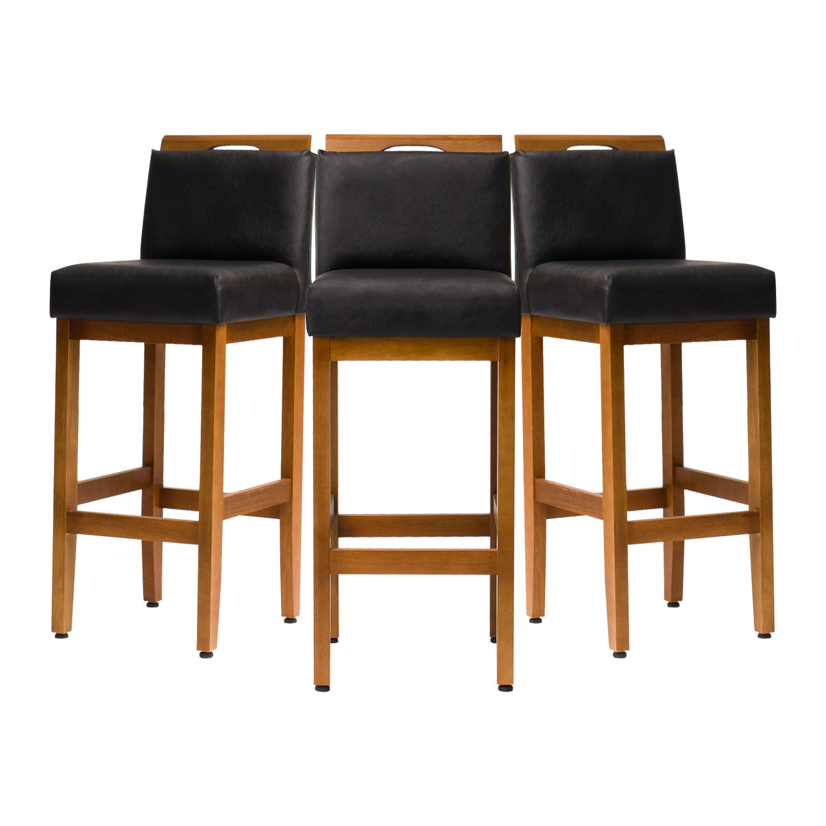 Banqueta Safira com Assento Estofado em Courino e Estrutura de Madeira Maciça – Design Elegante com Encosto e Apoio para os Pés, Altura 104 cm