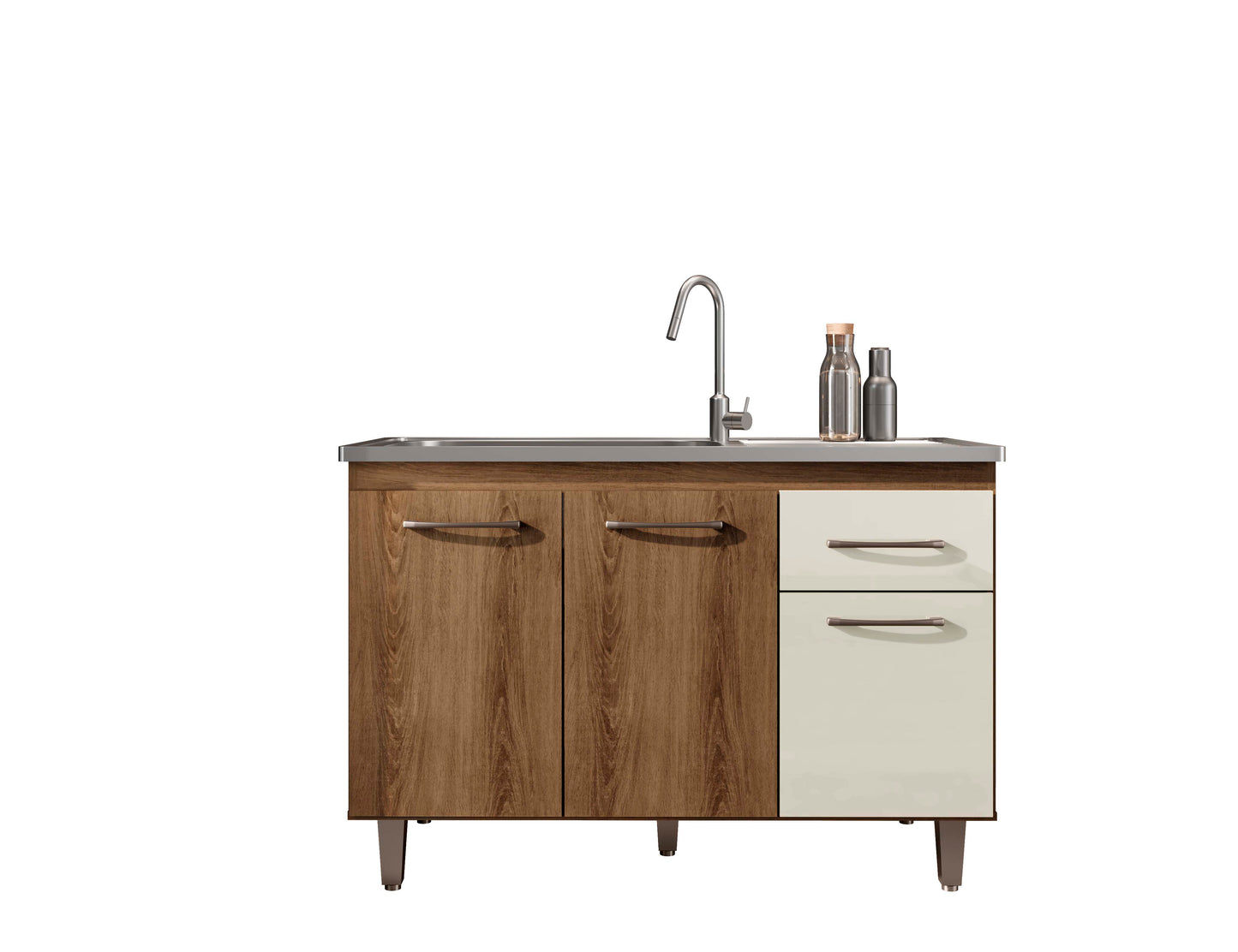 Balcão de Cozinha 118cm com 3 Portas e Gaveta com Corrediça Metálica e Estrutura em MDF/MDP — Praticidade para Cozinha Compacta (Sem Tampo)