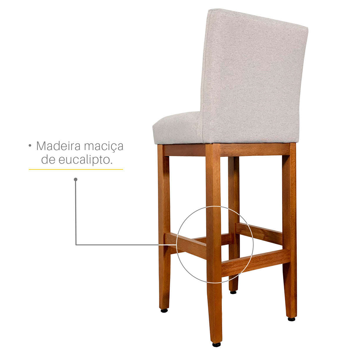 Banqueta Alta Jade Estofada com Estrutura de Madeira Maciça e Assento em Espuma D23 - Encosto Estofado e Altura Ideal para Bancadas Compactas