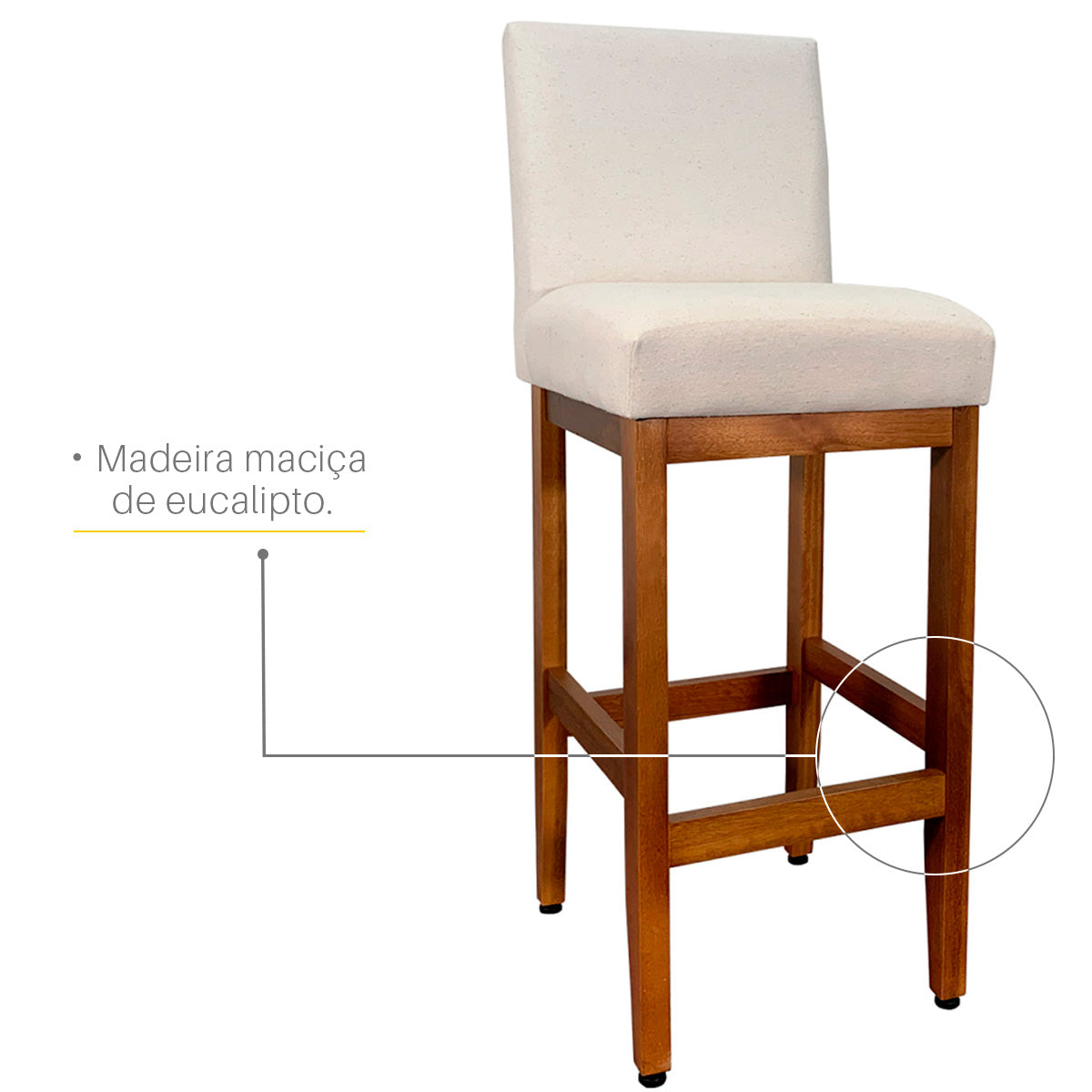 Banqueta Alta Jade Estofada com Estrutura de Madeira Maciça e Assento em Espuma D23 - Encosto Estofado e Altura Ideal para Bancadas Compactas