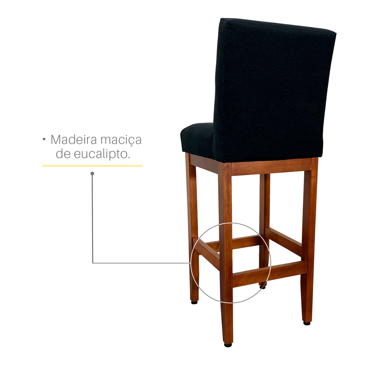 Banqueta Alta Jade Estofada com Estrutura de Madeira Maciça e Assento em Espuma D23 - Encosto Estofado e Altura Ideal para Bancadas Compactas
