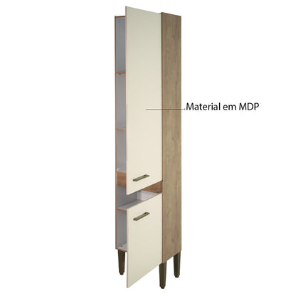 Paneleiro Marta 2 Portas 200cm — MDP com Pés Ajustáveis, Puxadores em ABS e Design Compacto para Cozinha Organizada e Funcional