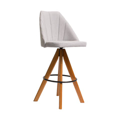 Banqueta Pérola Giratória com Assento Estofado, Encosto Alto e Estrutura de Madeira Maciça