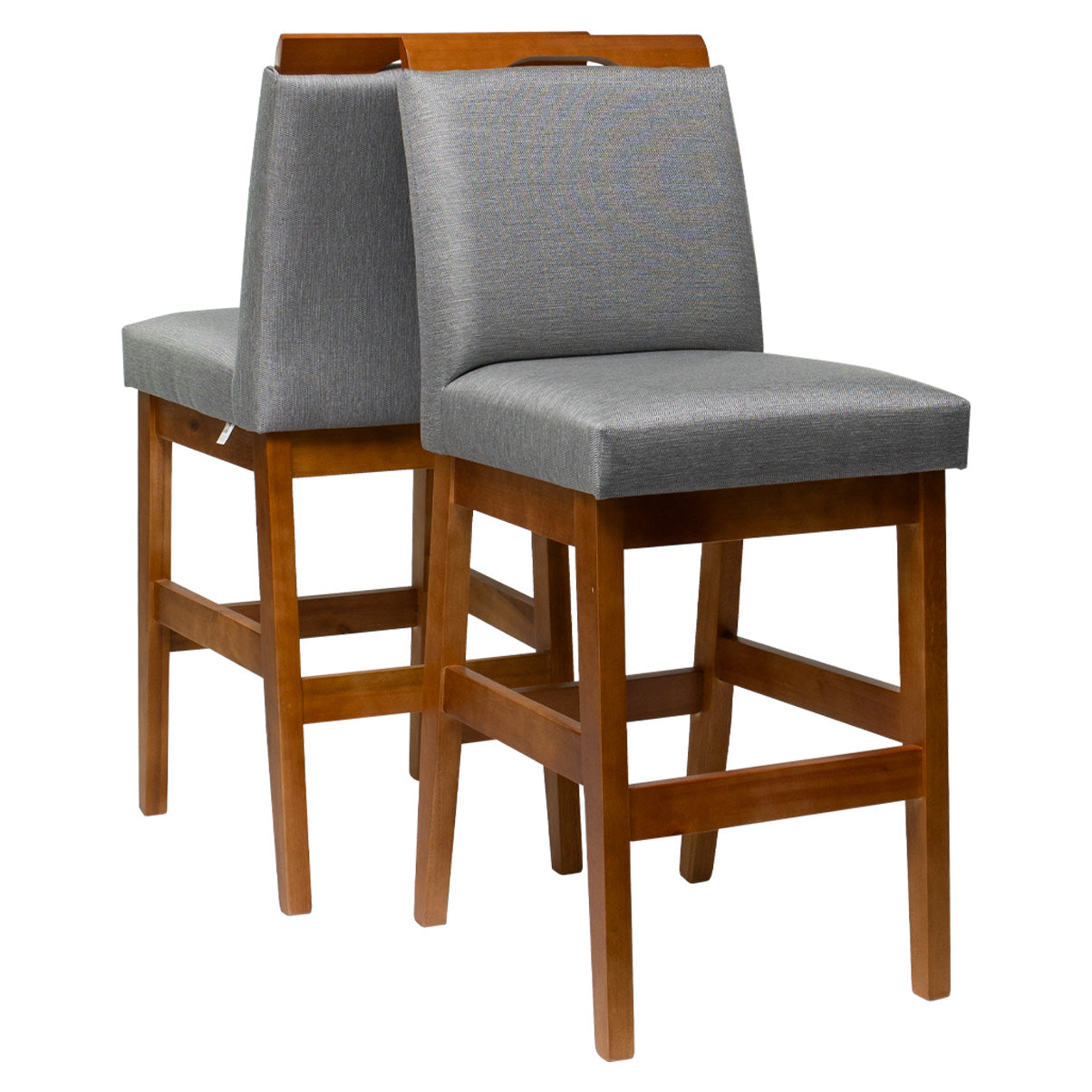 Kit 2 Banquetas Baixa Rubi 63cm Linho – Estrutura em Madeira