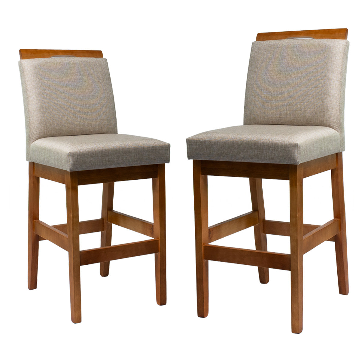 Kit 2 Banquetas Baixa Rubi 63cm Linho – Estrutura em Madeira