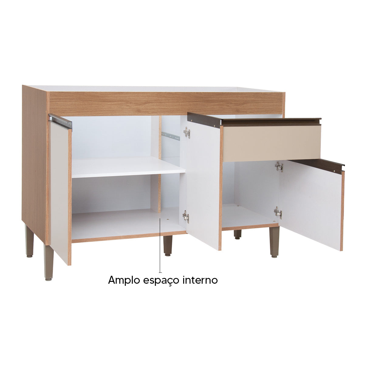 Balcão de Pia Sara Splendore 120cm com 3 Portas e 2 Gavetas em MDP — Ideal para Cozinha Organizada (Sem Tampo)