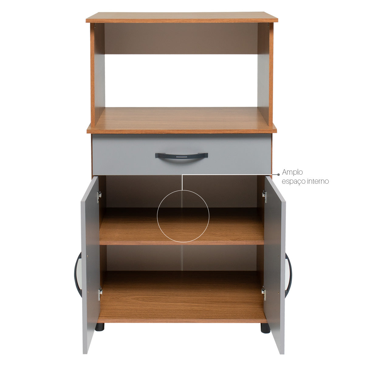 Balcão Armário de Forno Laura para cozinha, com espaço para forno e micro-ondas e tampo de apoio multiuso