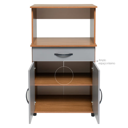 Balcão Armário de Forno Laura para cozinha, com espaço para forno e micro-ondas e tampo de apoio multiuso