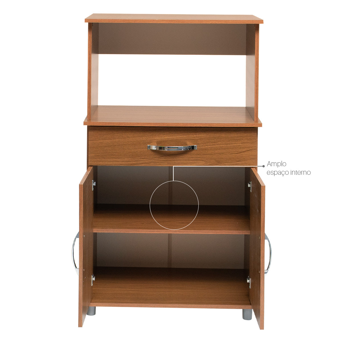 Balcão Armário de Forno Laura para cozinha, com espaço para forno e micro-ondas e tampo de apoio multiuso