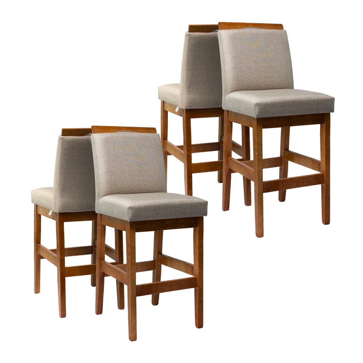 Kit 2 Banquetas Baixa Rubi 63cm Linho – Estrutura em Madeira