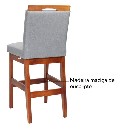 Banqueta Rubi Baixa Estofada em Tecido Linho com Estrutura de Madeira Maciça - Ideal para Mesas e Bancadas Compactas