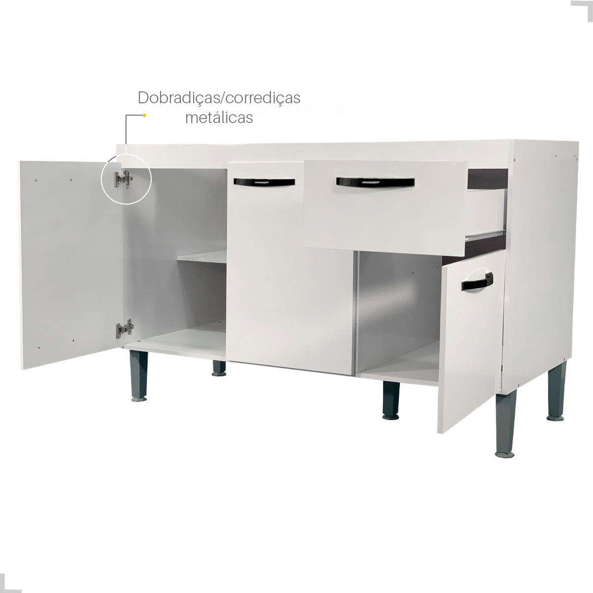 Balcão Cozinha 120cm 3 Portas – Sem Tampo