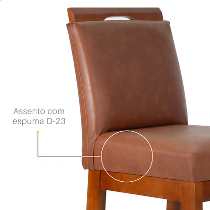 Banqueta Rubi Estofada em Corino com Encosto e Estrutura de Madeira Maciça – Altura 104 cm com Apoio para os Pés, Ideal para Bancada Alta
