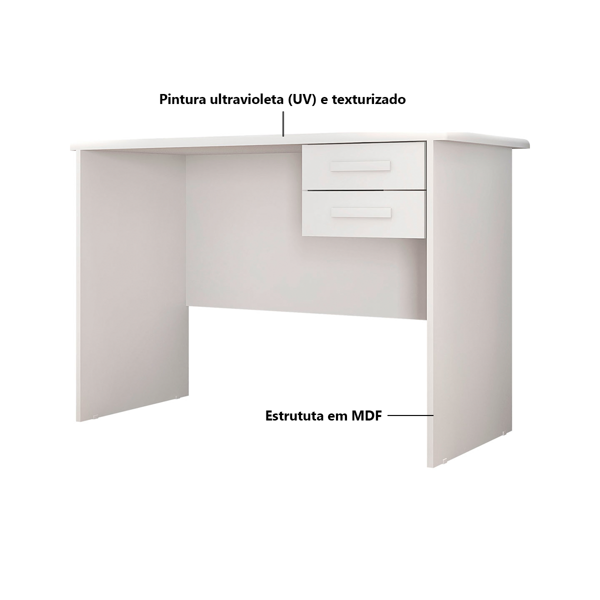 Mesa de Escritório Plus com 2 Gavetas 107cm Branca