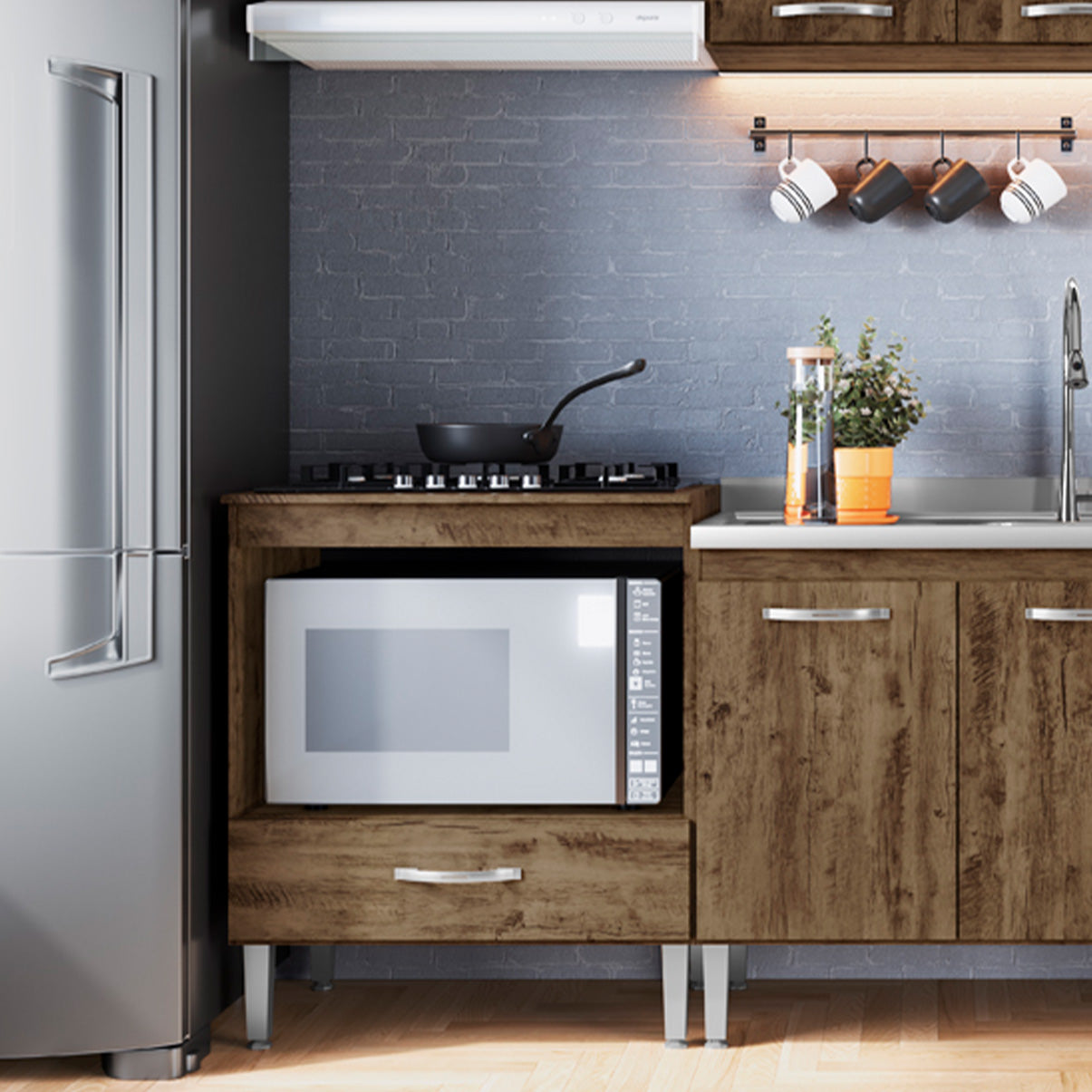 Balcão Cooktop 5 Bocas 85cm MDP para Cozinha Compacta com Nicho para Forno e Porta Basculante