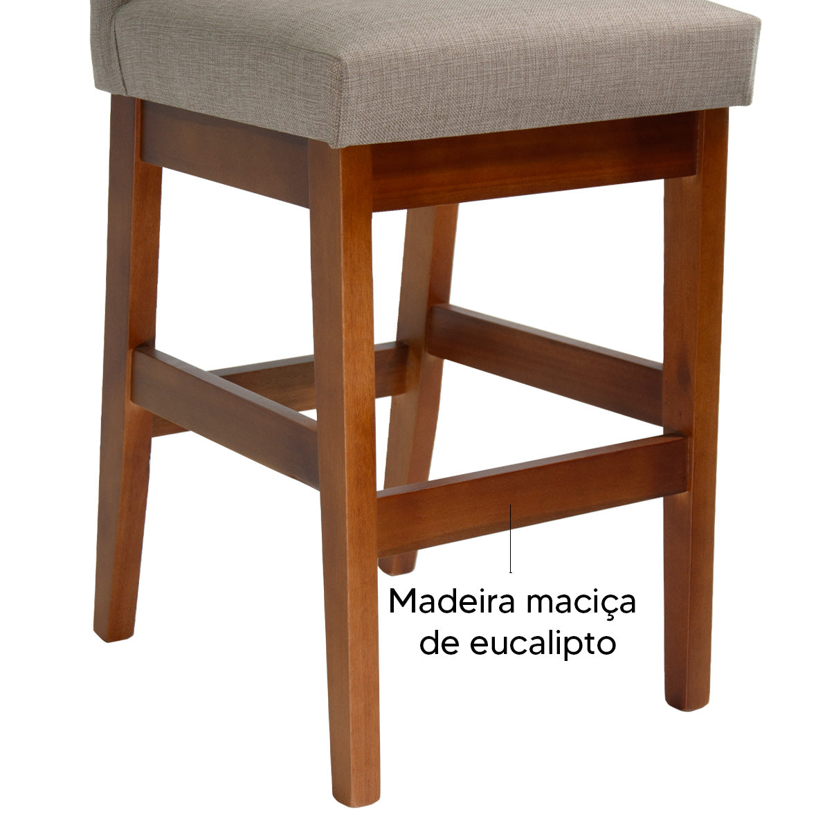 Banqueta Rubi Baixa Estofada em Tecido Linho com Estrutura de Madeira Maciça - Ideal para Mesas e Bancadas Compactas