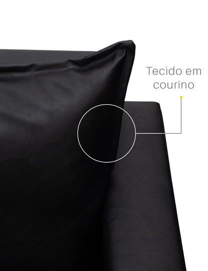 Sofá 3 Lugares Classic Corino com 2 Almofadas 2m Estrutura em Madeira de Eucalipto