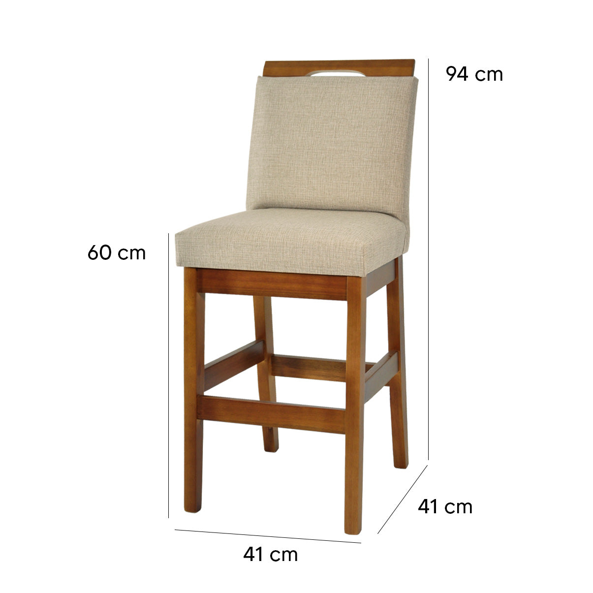 Medidas da banqueta: 94 cm altura, 60–63 cm assento, 41x41 cm base