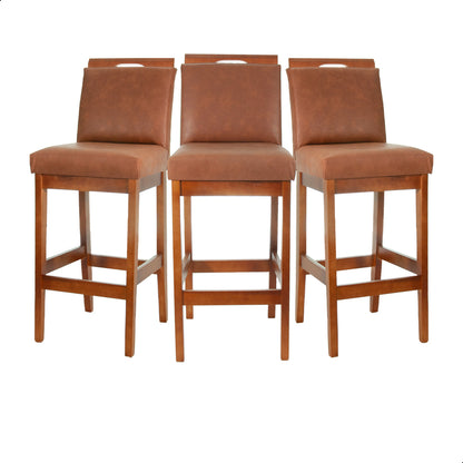 Banqueta Rubi Estofada em Corino com Encosto e Estrutura de Madeira Maciça – Altura 104 cm com Apoio para os Pés, Ideal para Bancada Alta
