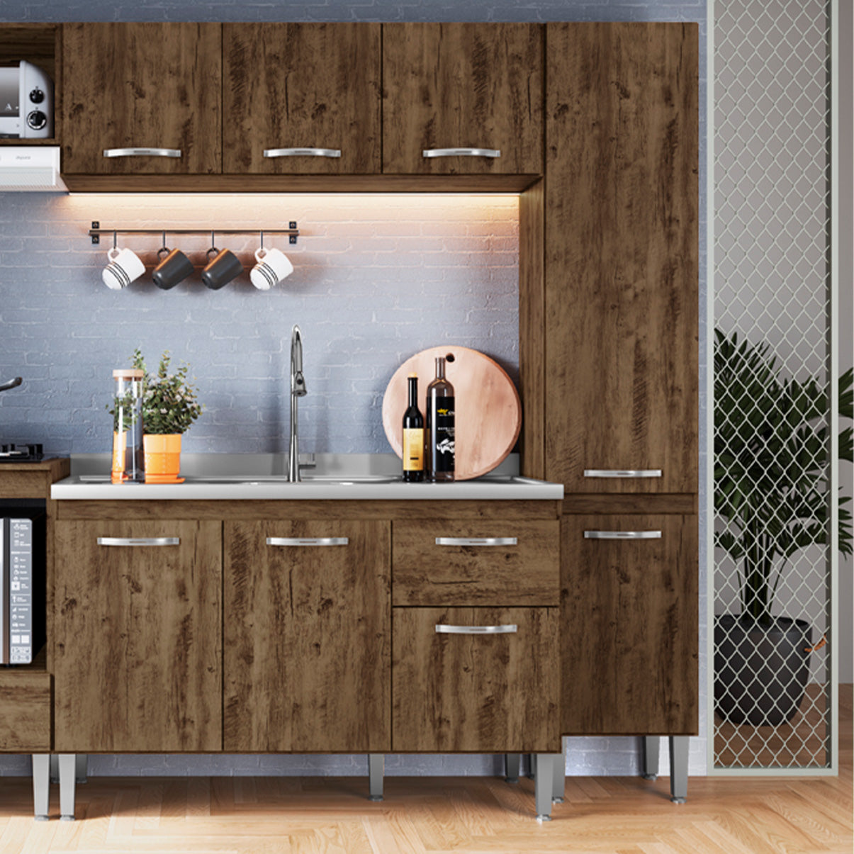 Paneleiro de Cozinha Light com 3 Prateleiras — MDP de Alta Qualidade com 2 Portas e Pés com Regulagem para Otimizar Espaço e Manter a Cozinha Organizada